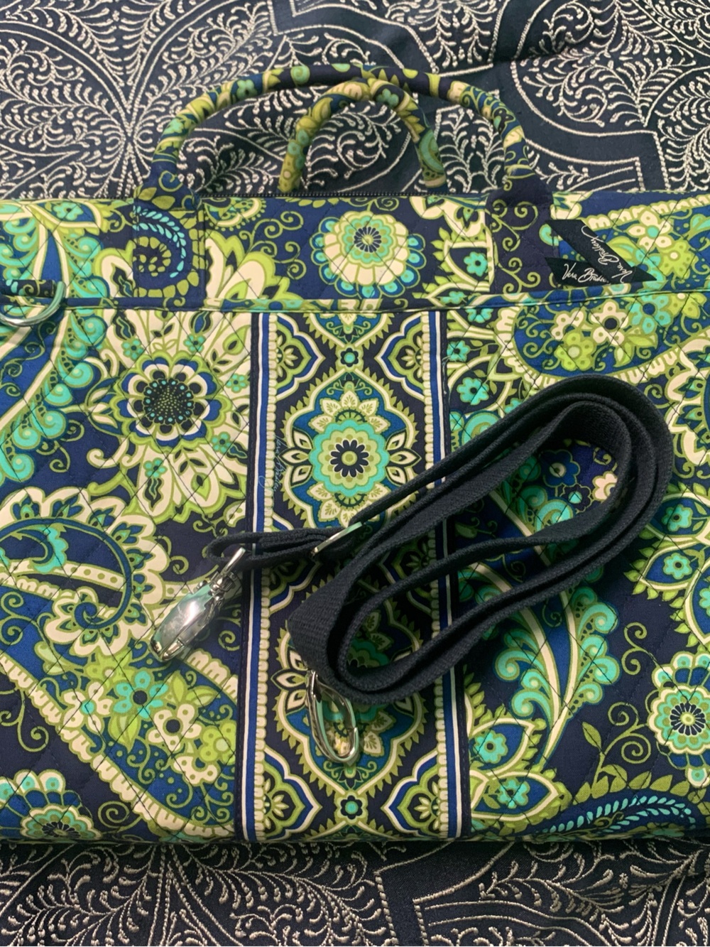 Vera Bradley Navy, Green & Turquoise Paisley Quilted Shoulder Bag